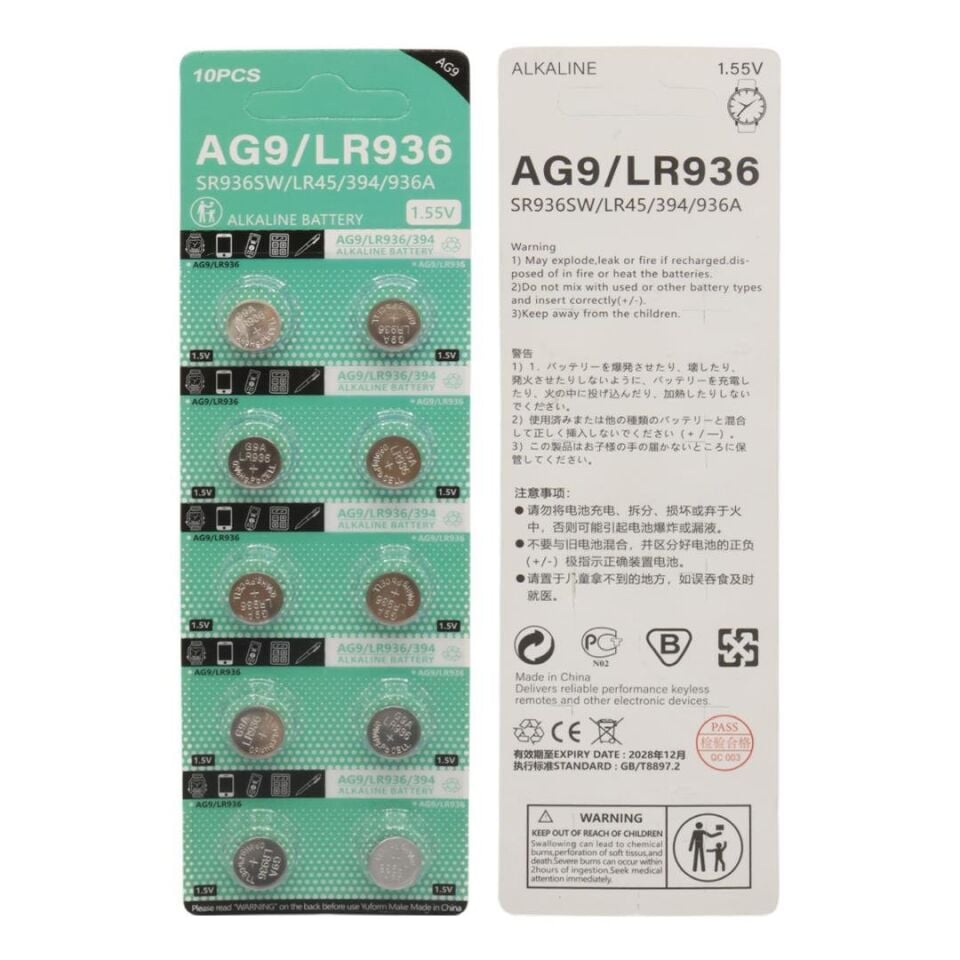 Powermaster AG9 LR936 1.5V Alkalin Düğme Pil (10'Lu Paket)