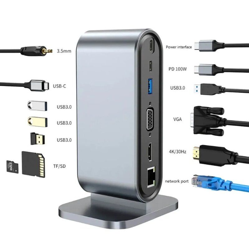 Powermaster Type-C To HDMI+VGA+7 Port HUB+SD+TF Kart Okuyucu