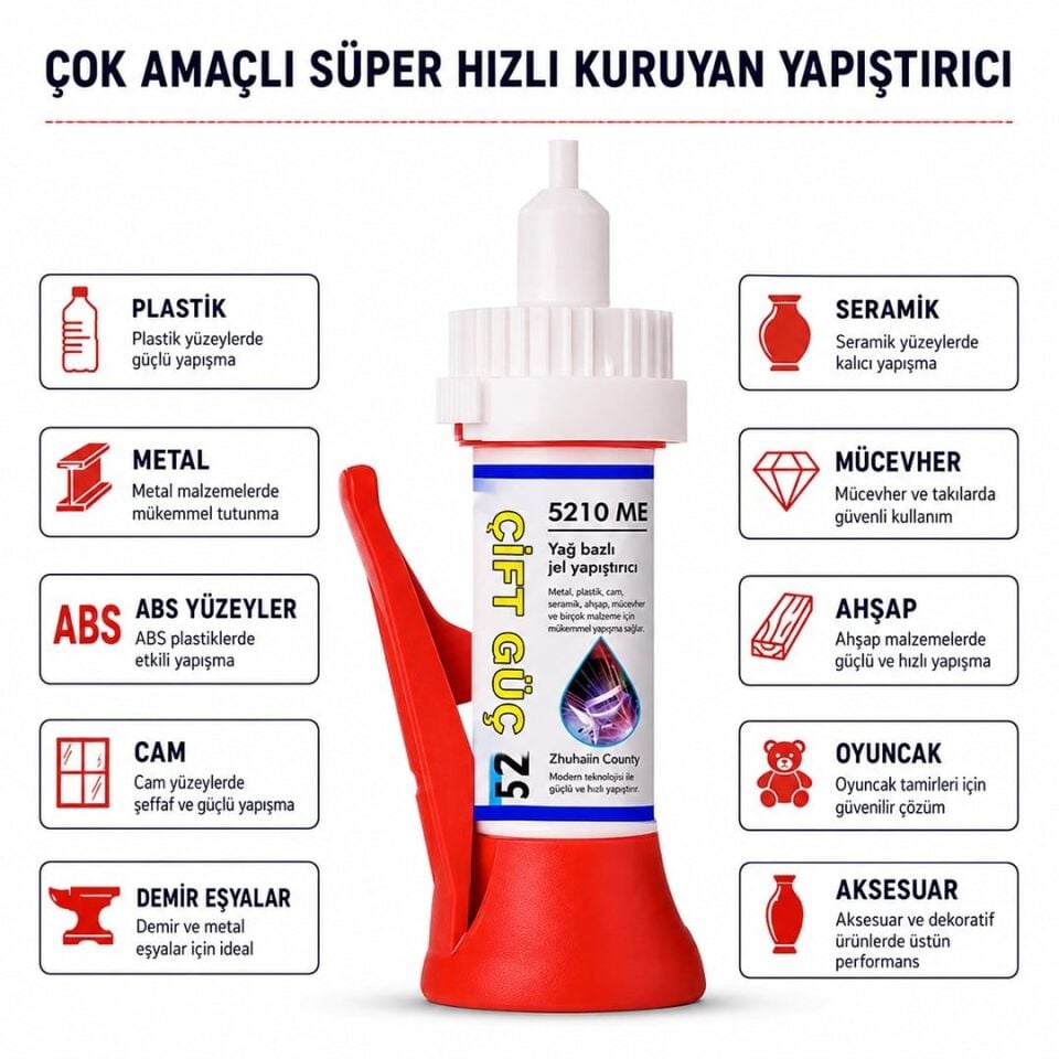 Powermaster PM-29676 Yağ Bazlı Jel Tipi Süper Hızlı Çok Amaçlı Güçlü Yapıştırıcı