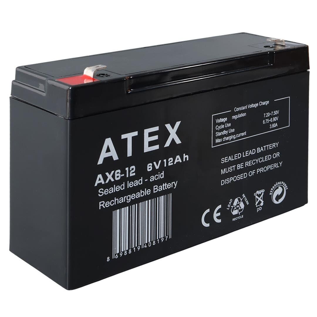 Atex AX6-12 6 Volt - 12 Amper Kuru Akülü Oyuncak Araba Aküsü