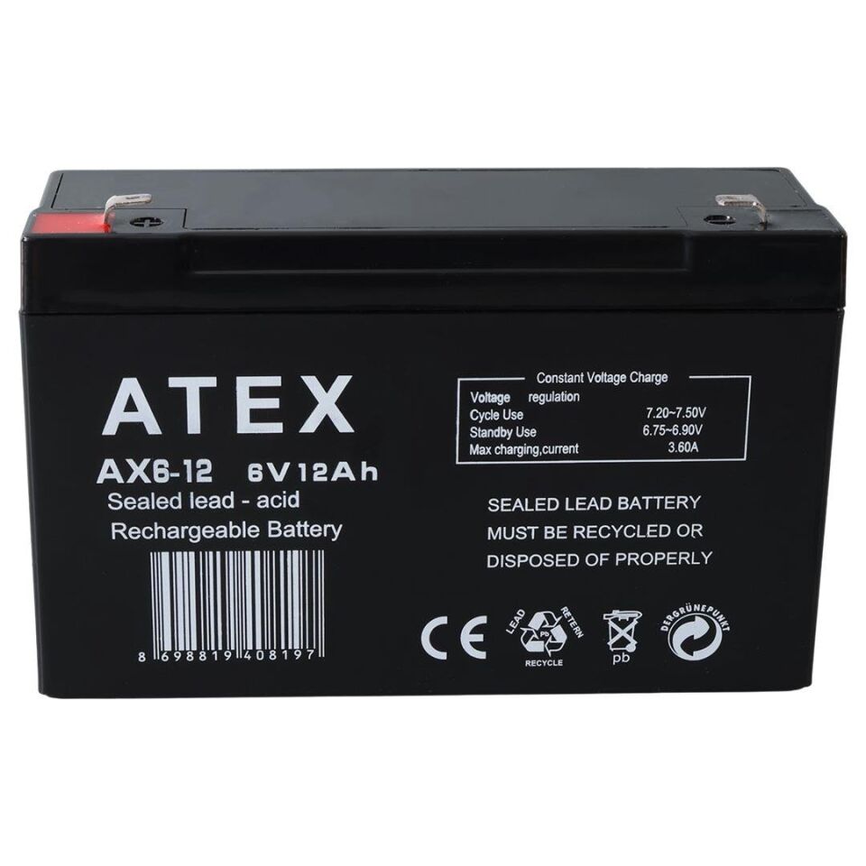 Atex AX6-12 6 Volt - 12 Amper Kuru Akülü Oyuncak Araba Aküsü