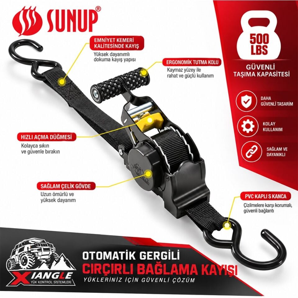 Sunup SN-37789 3 Metre Otomatik Cırcırlı Bağlama Kayışı