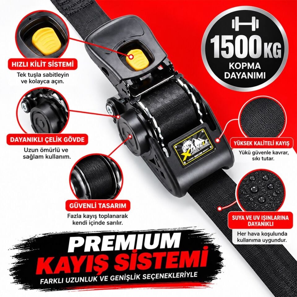 Sunup SN-37790 Otomatik Geri Sarımlı Cırcırlı Yük Bağlama Kayışı