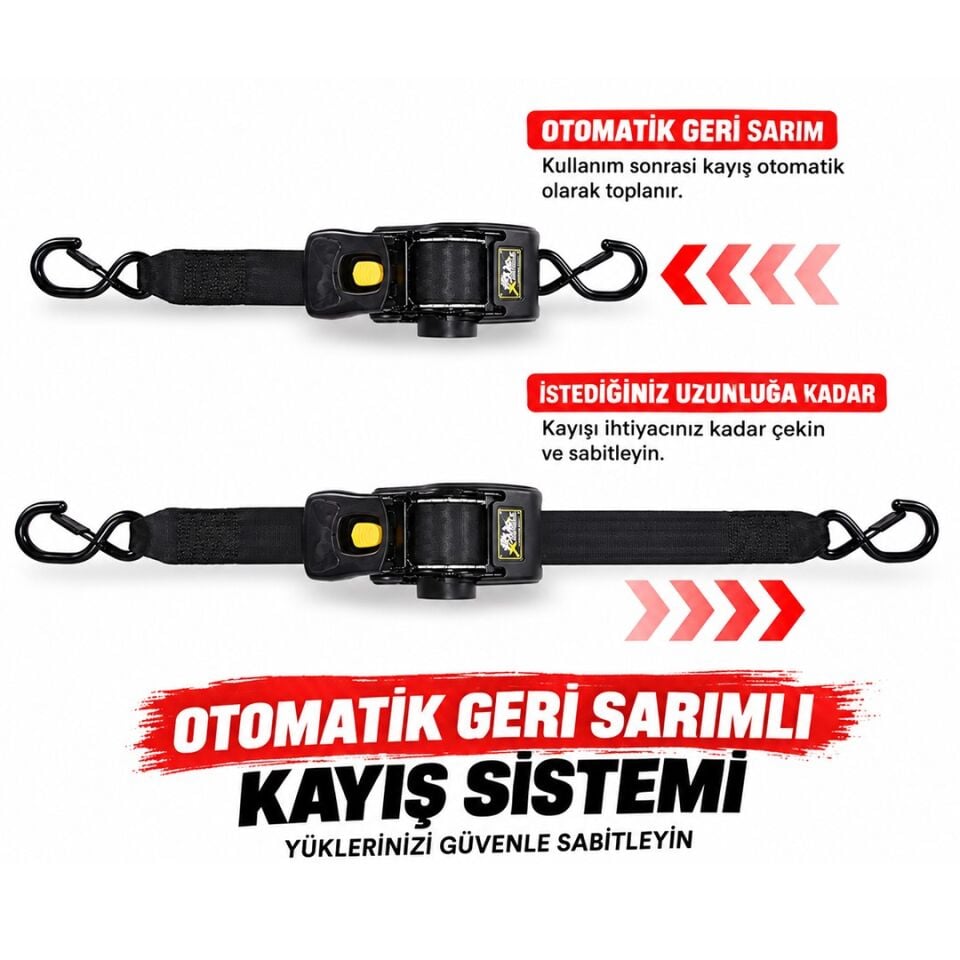 Sunup SN-37790 Otomatik Geri Sarımlı Cırcırlı Yük Bağlama Kayışı