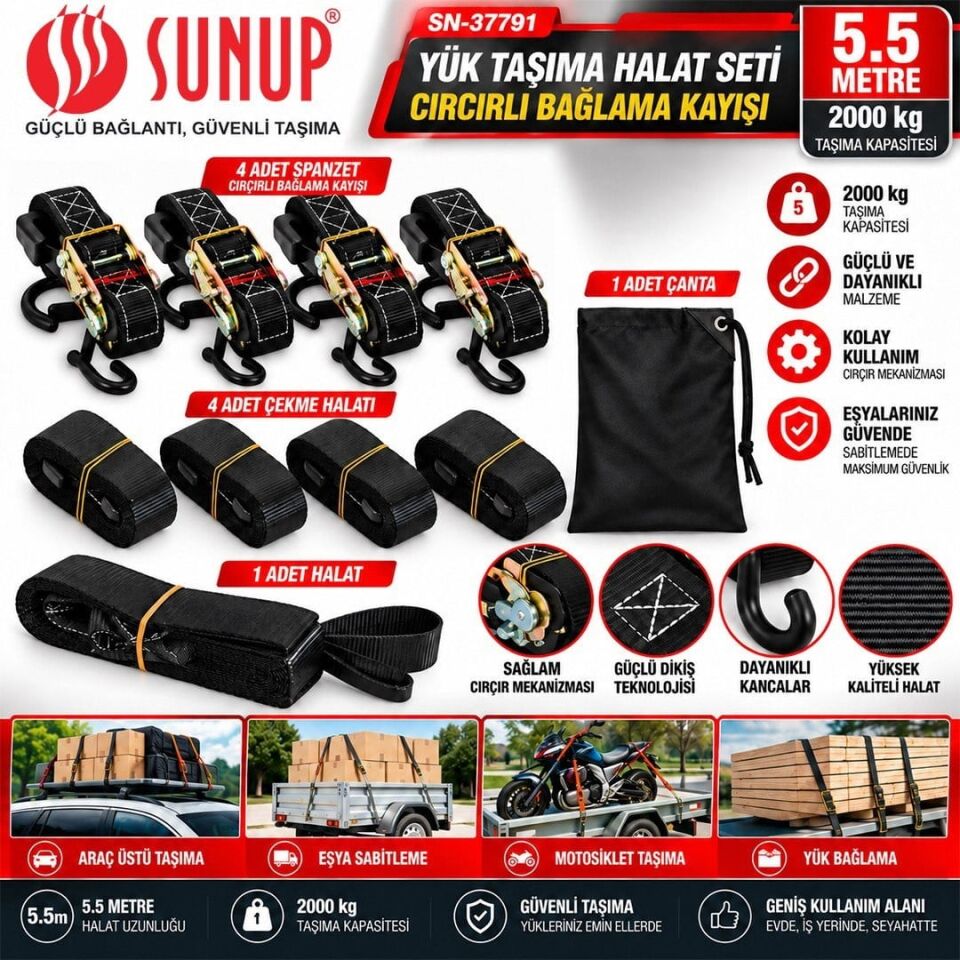 Sunup SN-37791 5,5 Metre Yük Taşıma Halat Seti
