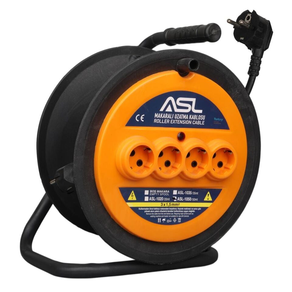 ASL ASL-1050 50 Metre 4 Priz Girişli Makaralı Uzatma Kablosu