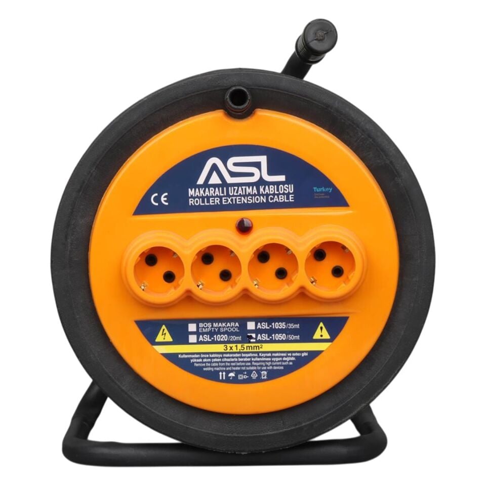 ASL ASL-1050 50 Metre 4 Priz Girişli Makaralı Uzatma Kablosu
