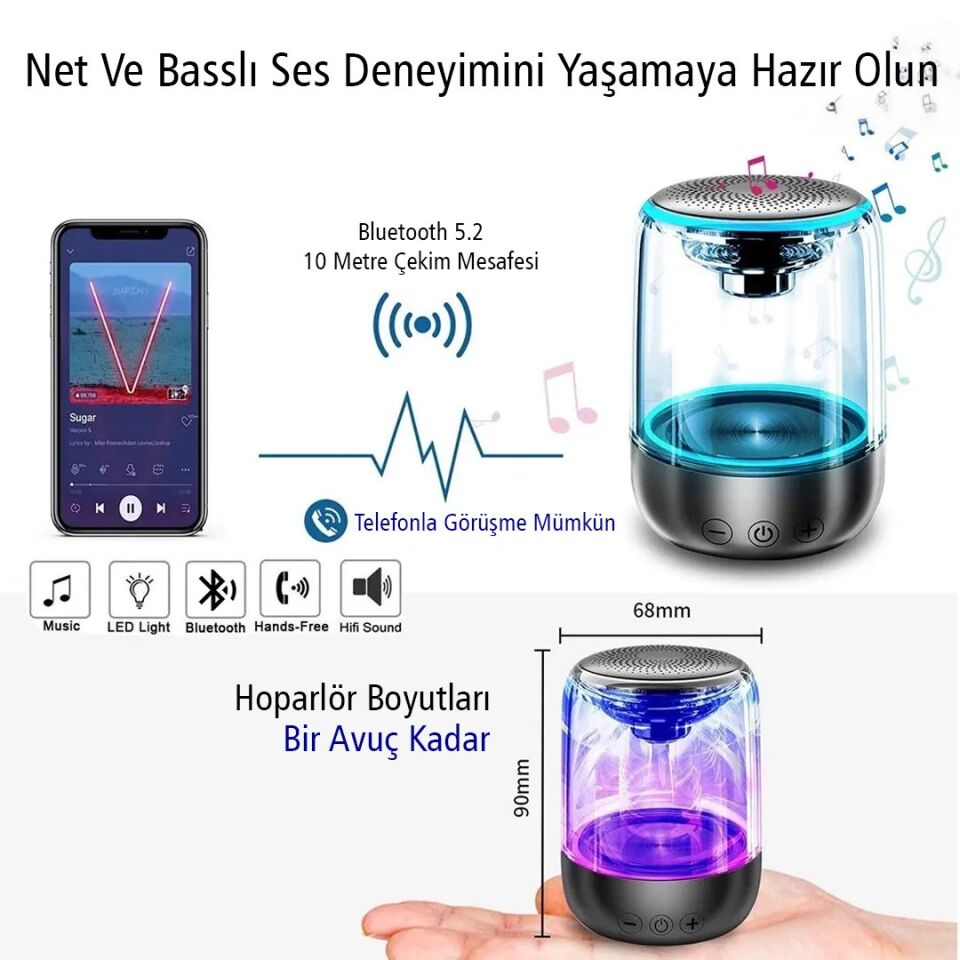 MagicVoice MV-24695 600 Mah Taşınabilir RGB Mikrofonlu AUX/TF/Bluetooth 3 Watt Hoparlör