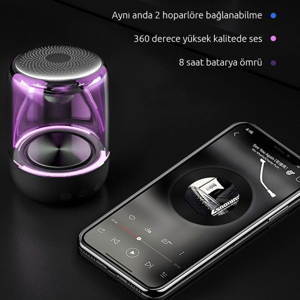 MagicVoice MV-24696 600 Mah Taşınabilir RGB Mikrofonlu Aux-TF-Bluetooth 3 Watt Hoparlör