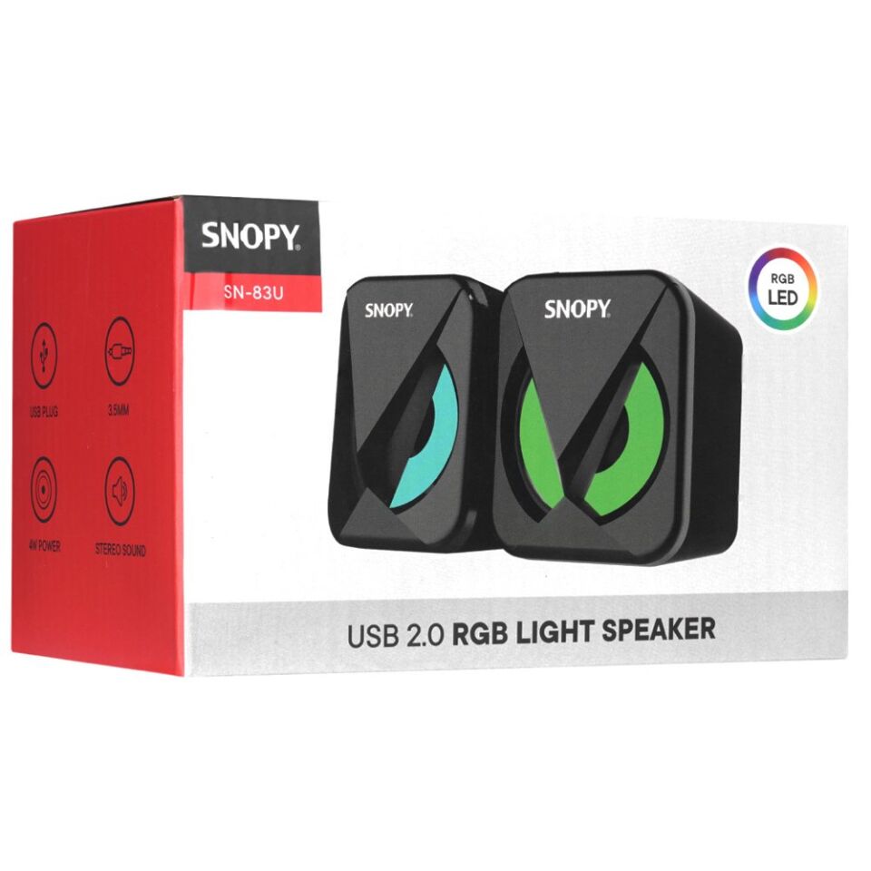 Snopy SN-83U Led Işıklı 2W*2 Siyah Usb 2.0 Rgb Işıklı Gaming 1+1 Mini Speaker Hoparlör