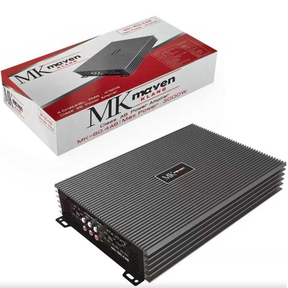 MK Maven Klang MK-60.4AB Stereo 4 Kanal MAX 3000W Bridge Destekli Class AB Oto Amfisi