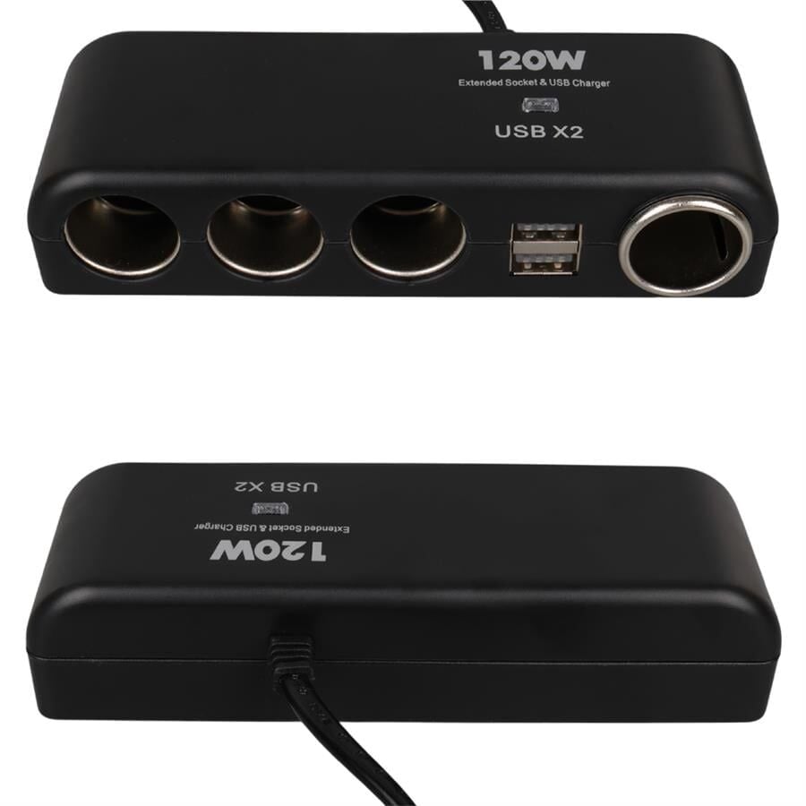 Olesson 1525 12-24V Çift USB'lı 120W 80Cm Kablolu 4'LÜ Araç Çakmak Çoklayıcı