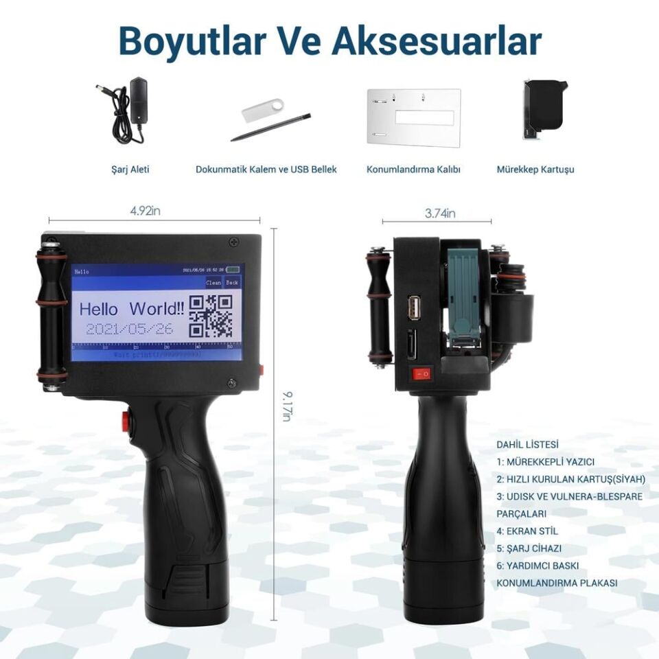 Powermaster PM-10878 4.3'' Dokunmatik Ekranlı Şarjlı Endüstriyel El Tipi Portatif Mürekkep Yazıcı