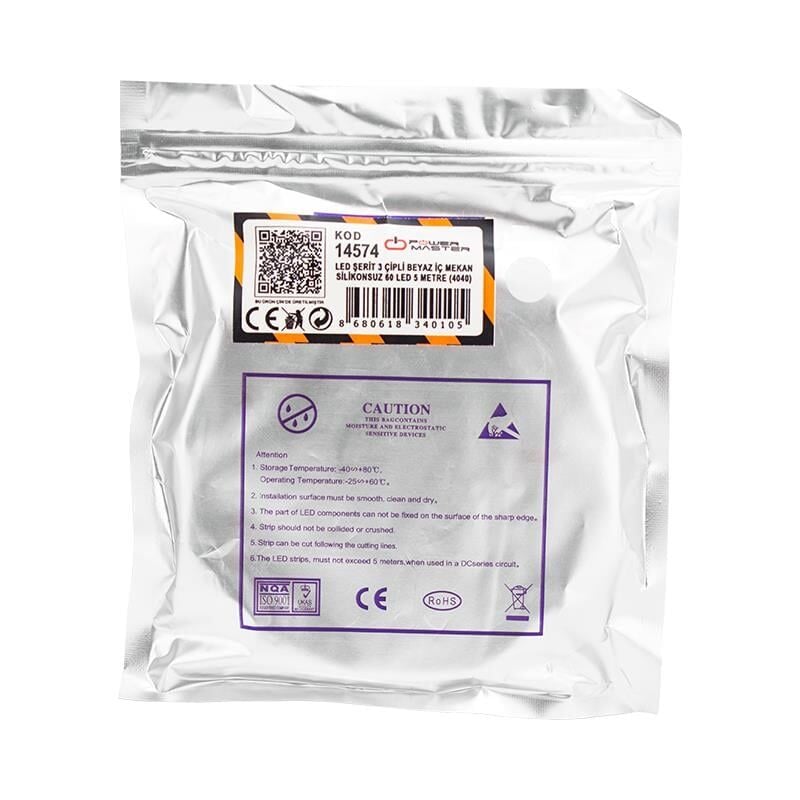 Powermaster 3 Çipli Silikonsuz 5 Metre Beyaz Şerit Led