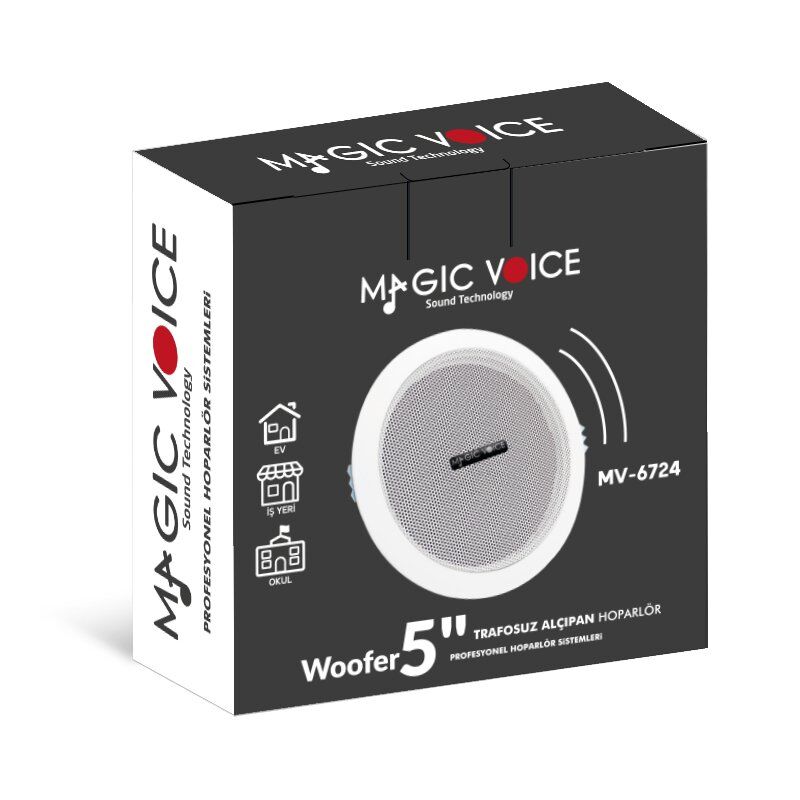 Magicvoice MV-6724 5'' 13 Cm 8 Ohm 6 W Beyaz Alçıpan Trafosuz Hoparlör