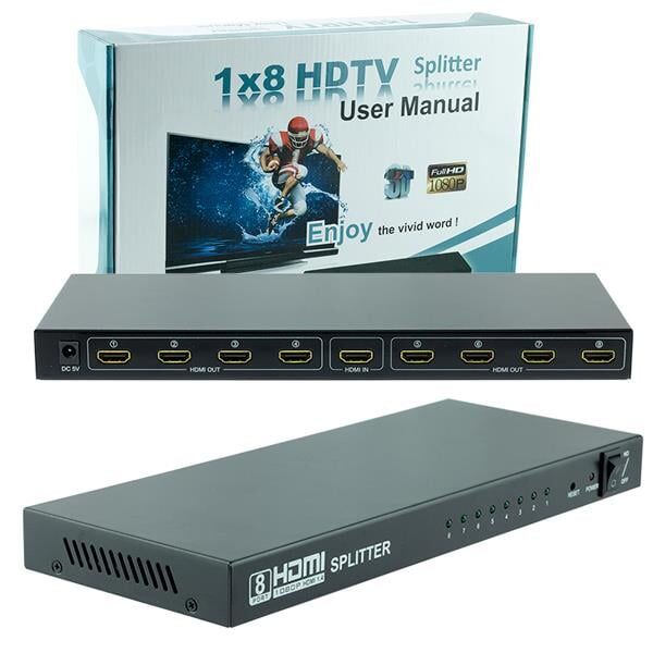 PowerMaster 1 Giriş 8 Çıkış Port 1080P FHD HDMI Dağıtıcı