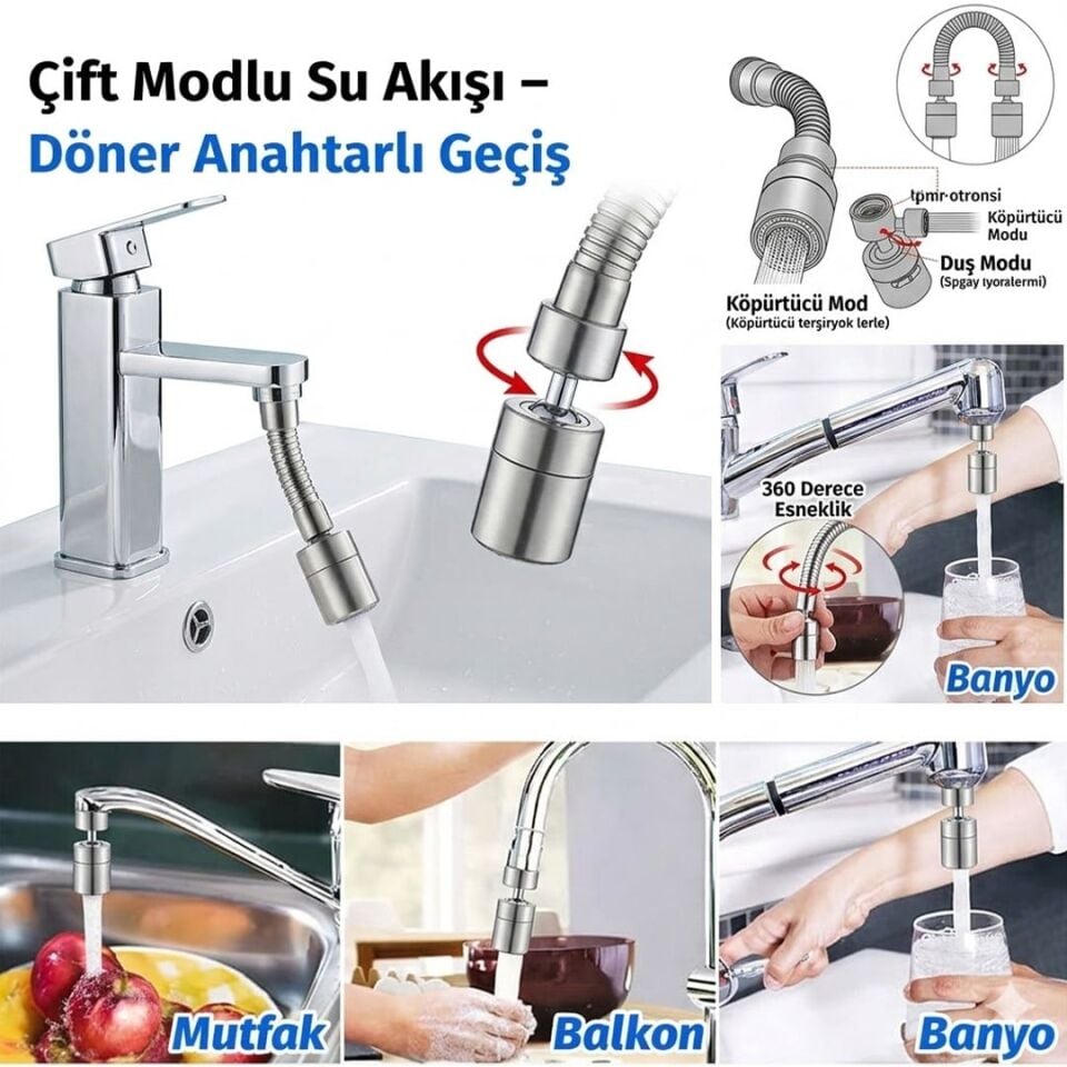 Sunup SN-29317 Çift Hız Ayarlı Gümüş Renk Musluk Başlığı