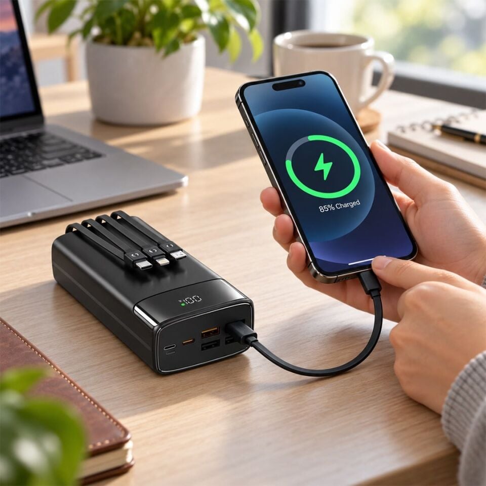 Snapron SNP-3035 22.5W LCD Erkan PD 30.000 Mah Dahili Kablolu Hızlı Şarjlı Powerbank