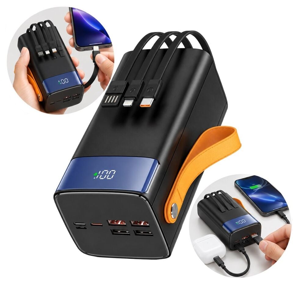 Snapron SNP-3050 22.5W LCD Ekran PD 50.000Mah Dahili Kablolu Hızlı Şarjlı Powerbank