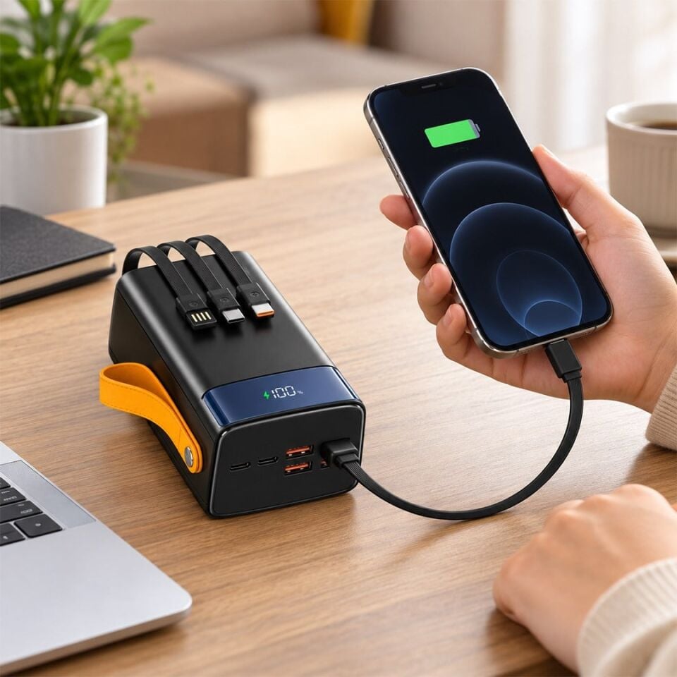 Snapron SNP-3050 22.5W LCD Ekran PD 50.000Mah Dahili Kablolu Hızlı Şarjlı Powerbank