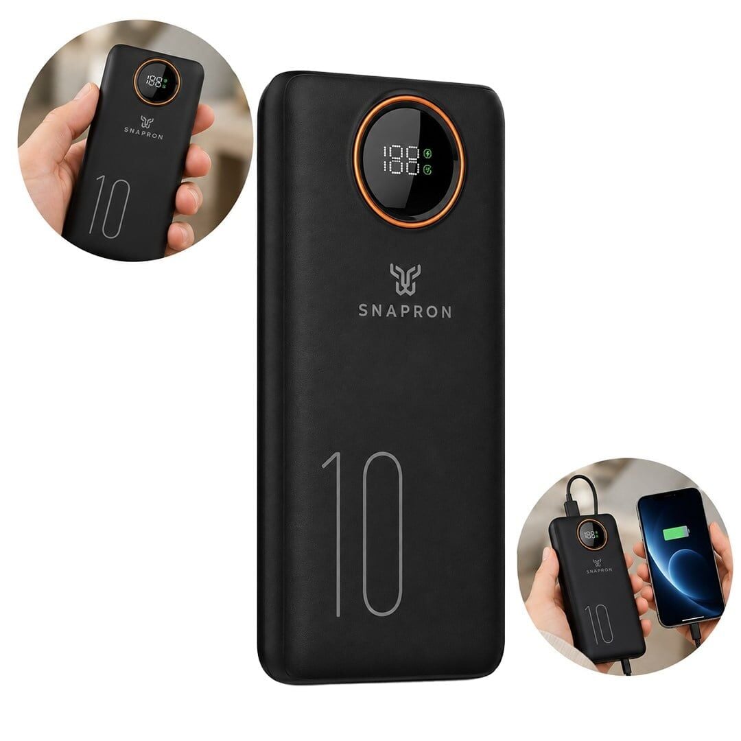 Snapron SNP 3012 22.5W LCD Ekranlı PD 10.000 Mah Dahili Kablolu Hızlı Şarjlı Powerbank