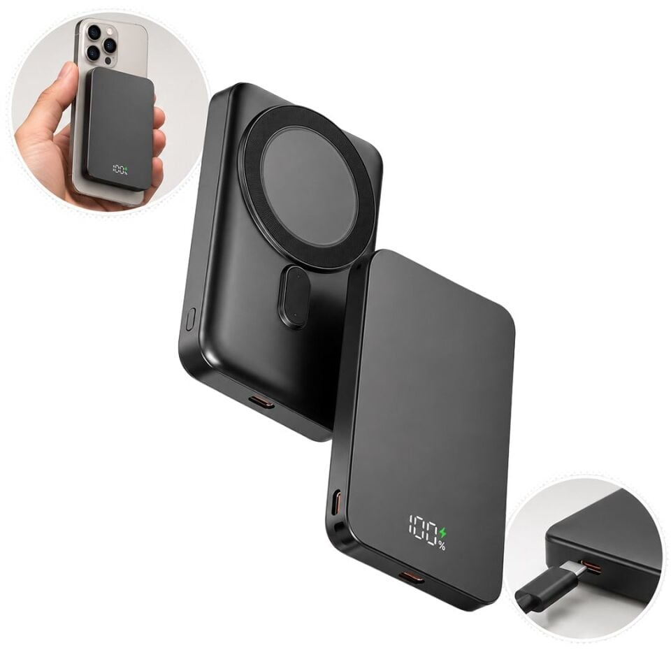 Snapron SNP-3020 22.5W LCD Ekran Magsafe PD 5.000Mah Kablosuz Hızlı Şarjlı Powerbank