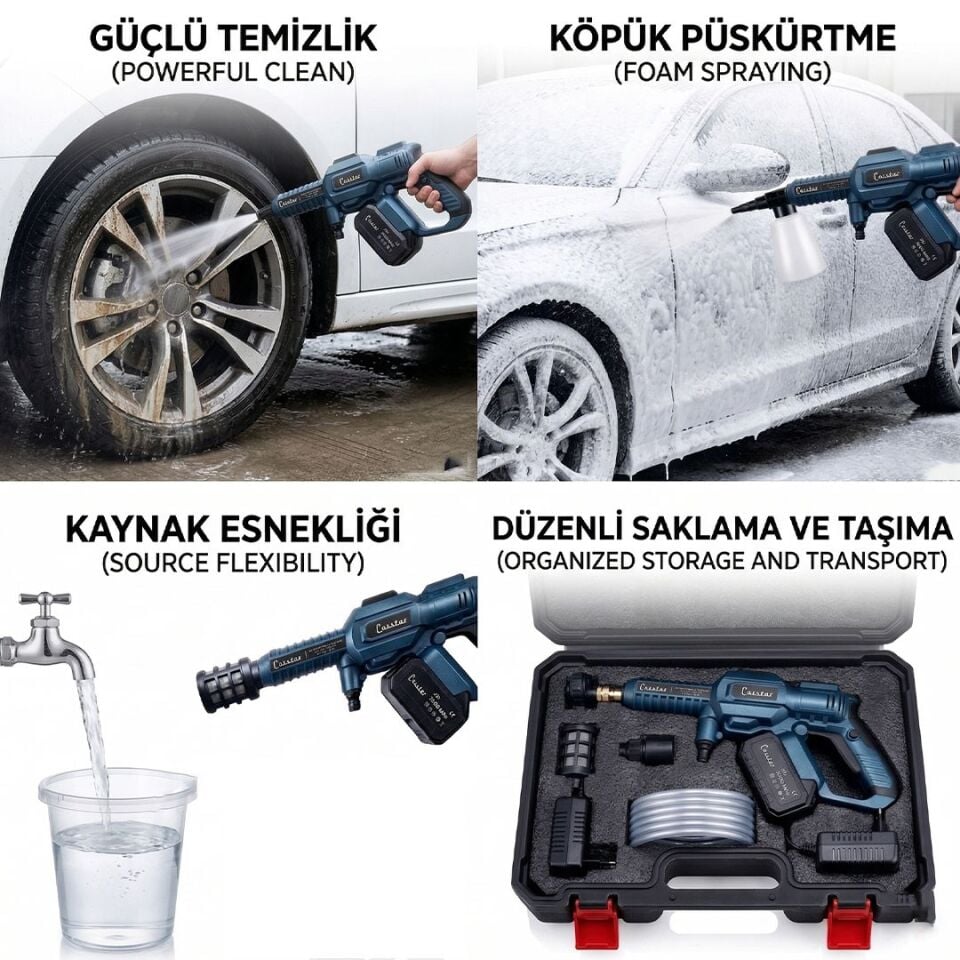 Carstar CR-25709 Yüksek Basınçlı Şarjlı Oto Yıkama Makinesi