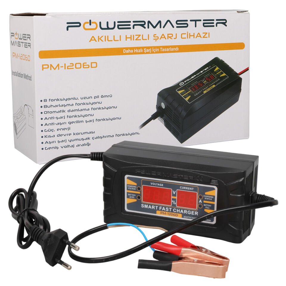 PowerMaster 12 Volt 6 Amper Akıllı Hızlı Akü Şarj Cihazı