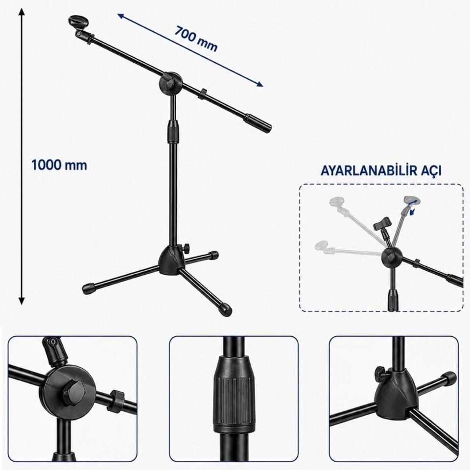 Magicvoice MV-31684 Profesyonel 1000 Mm - 700 Mm Ayarlanabilir Mikrofon Boy Sehpası