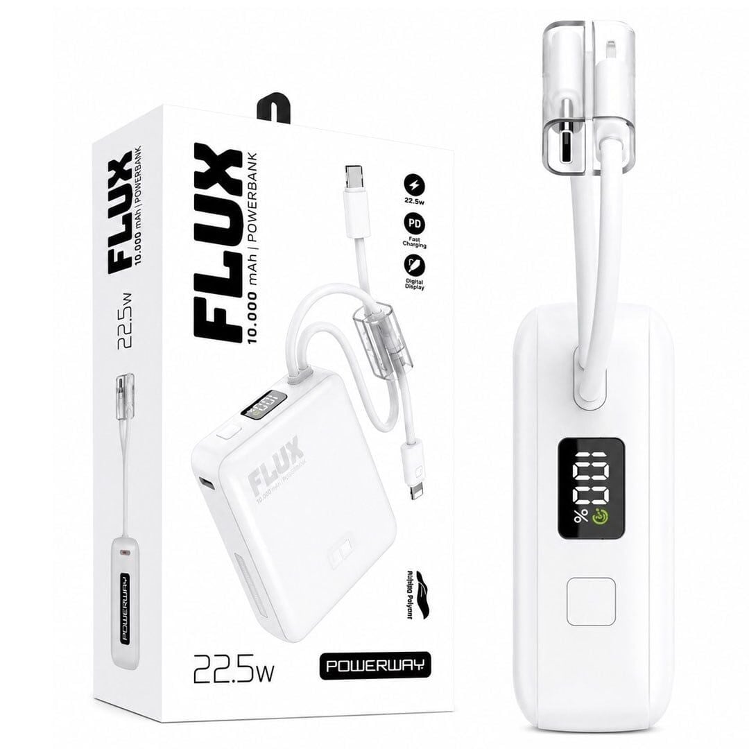Powerway FLUX 10.000 Mah 22.5W Entegre Kablolu Hızlı Şarj Powerbank