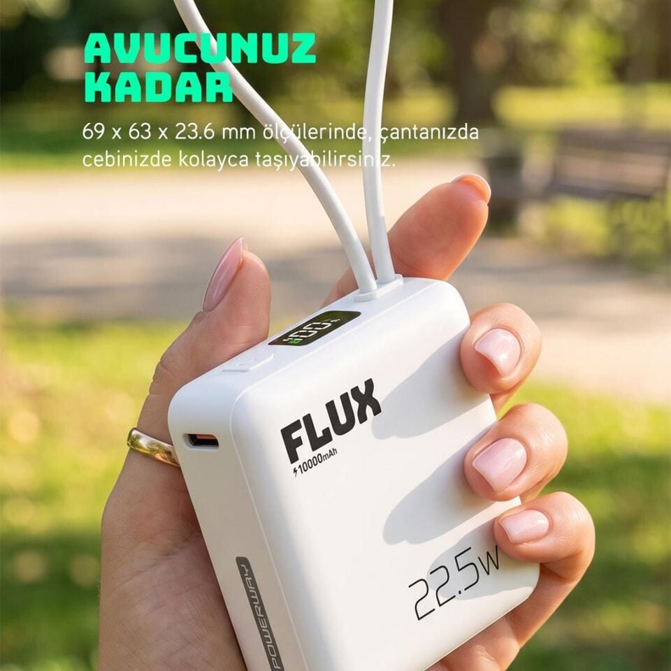 Powerway FLUX 10.000 Mah 22.5W Entegre Kablolu Hızlı Şarj Powerbank