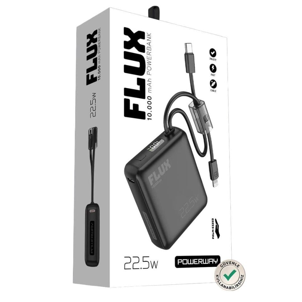 Powerway FLUX 10.000 Mah 22.5W Entegre Kablolu Hızlı Şarj Powerbank