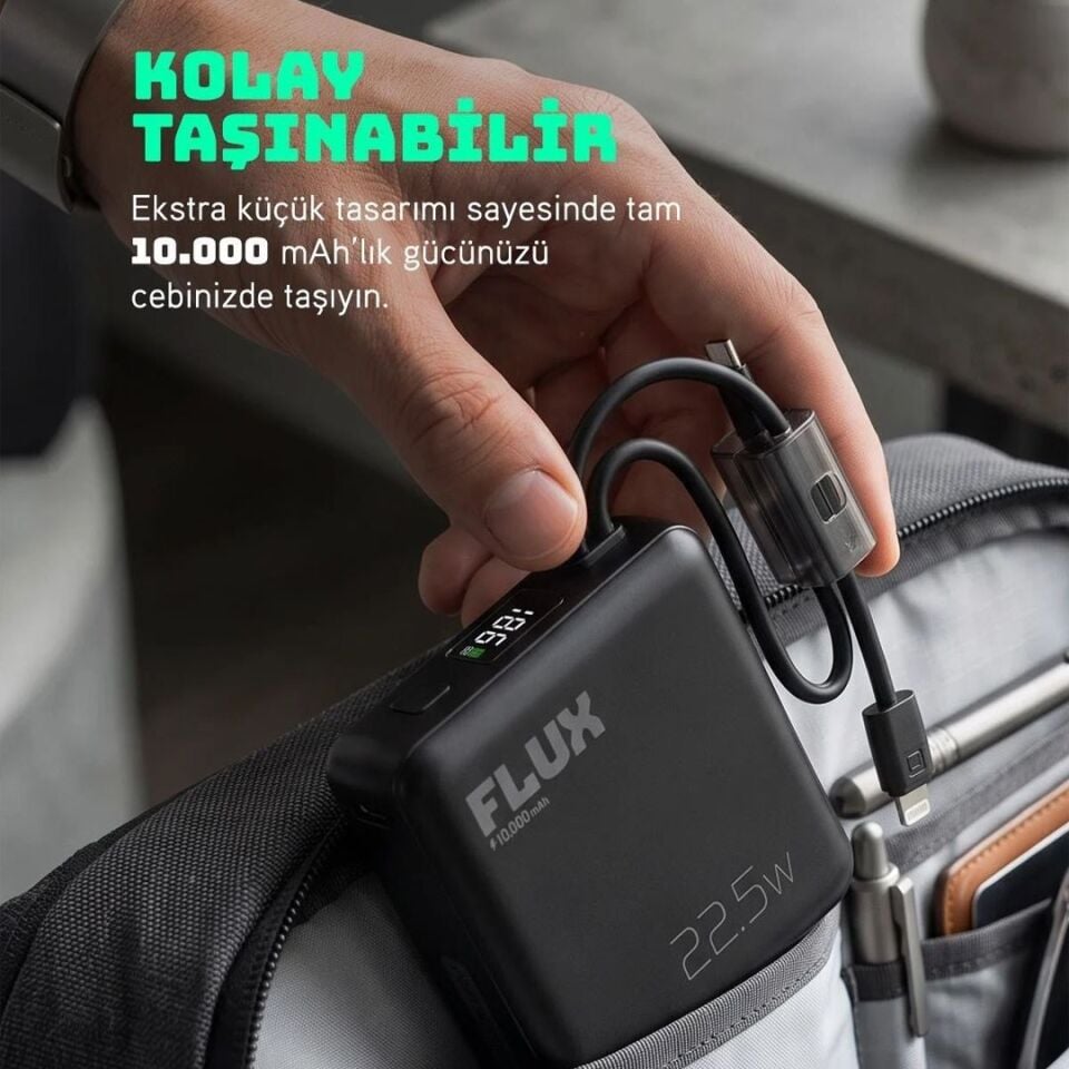 Powerway FLUX 10.000 Mah 22.5W Entegre Kablolu Hızlı Şarj Powerbank